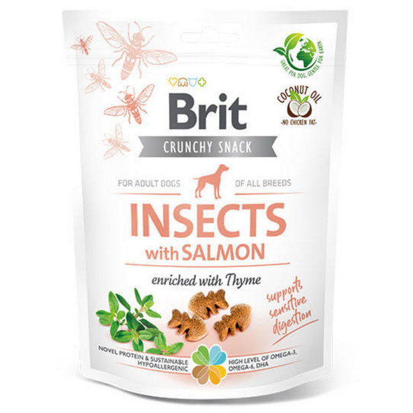 Brit Care Dog Crunchy Cracker pamlsek hmyz, losos a tymián 200 g