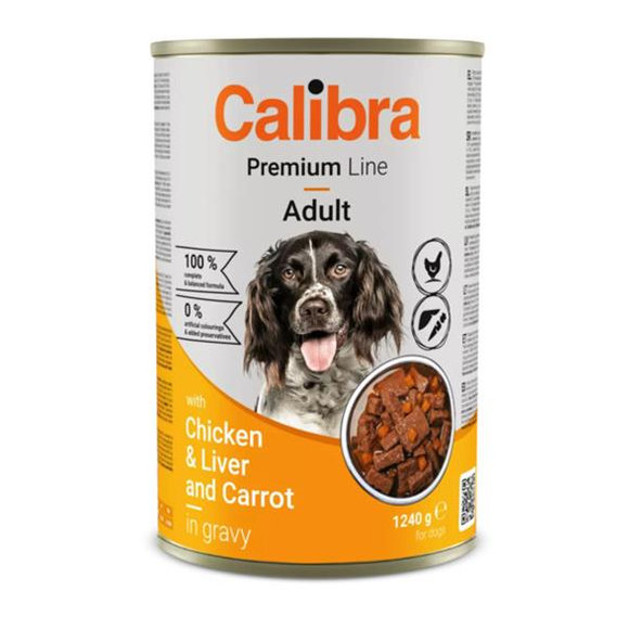 Calibra Premium Dog Adult kuře a játra konzerva 1240 g
