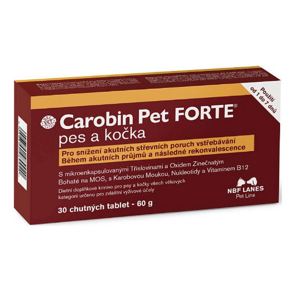 Carobin Pet Forte tablety na podporu střevní absorpce pro psy a kočky 30 tablet