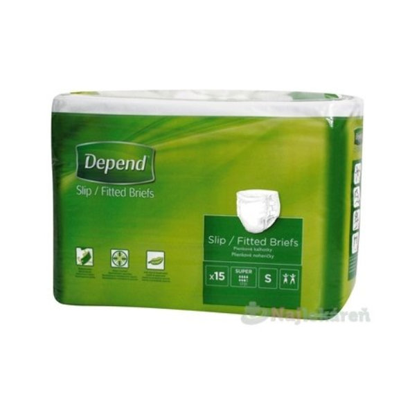 DEPEND Slip Super Inkontinenční kalhotky plenkové S prodyšné 15 ks