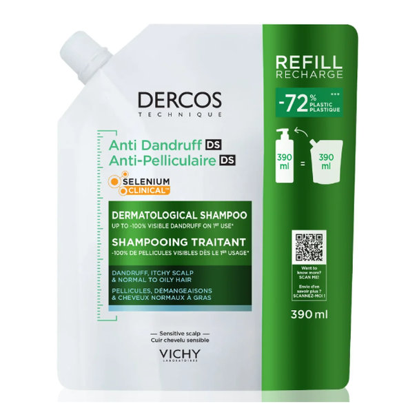 VICHY Dercos náhradní náplň šampon proti mastným lupům 390 ml