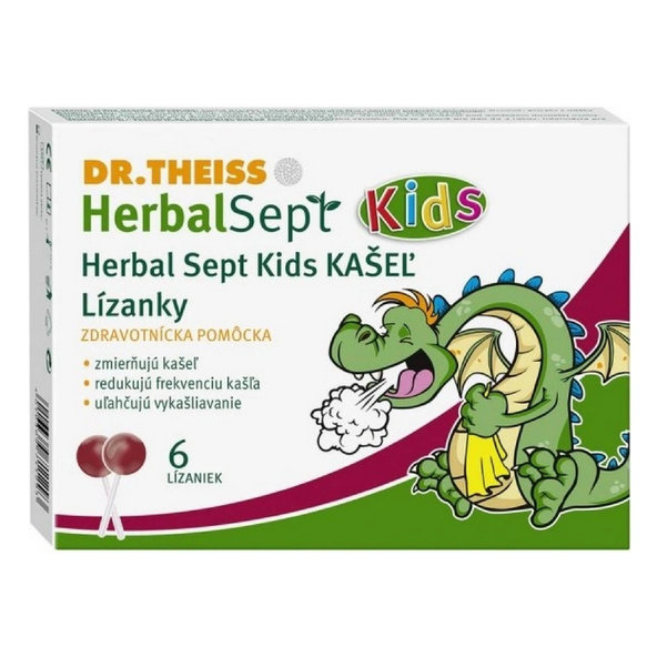 Dr. Theiss HerbalSept Kids Kašel s příchutí jablka 6 lízátek