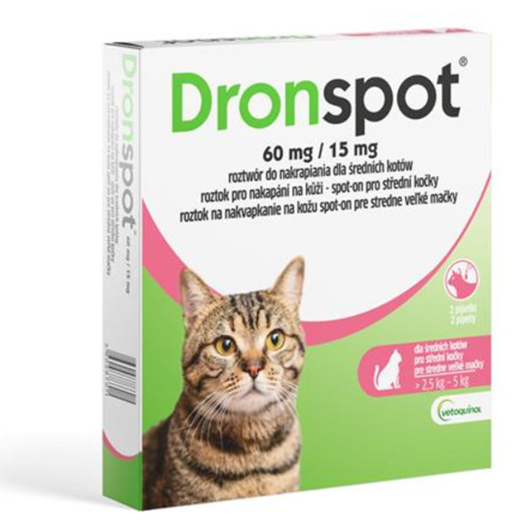 Dronspot 60 mg/15 mg spot-on pro střední kočky 2 × 0,7 ml