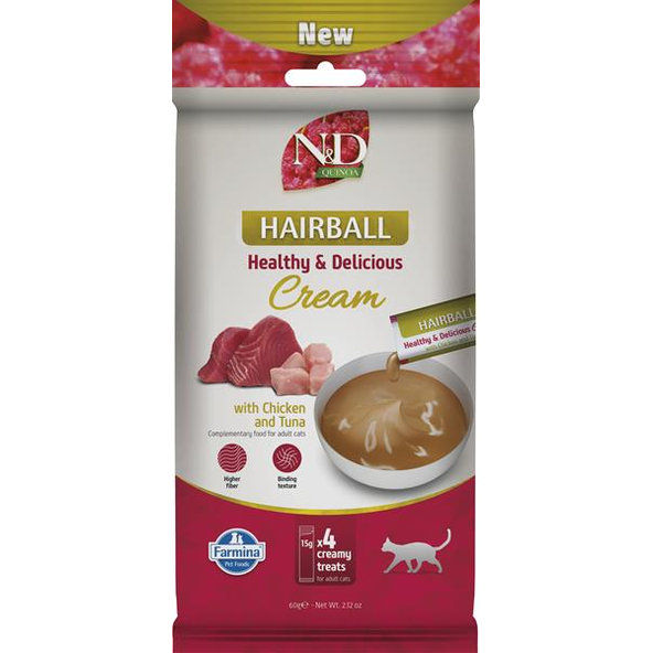 Farmina Creamy N&D Quinoa Cat Hairball Chicken Tuna pamlsek 60 g