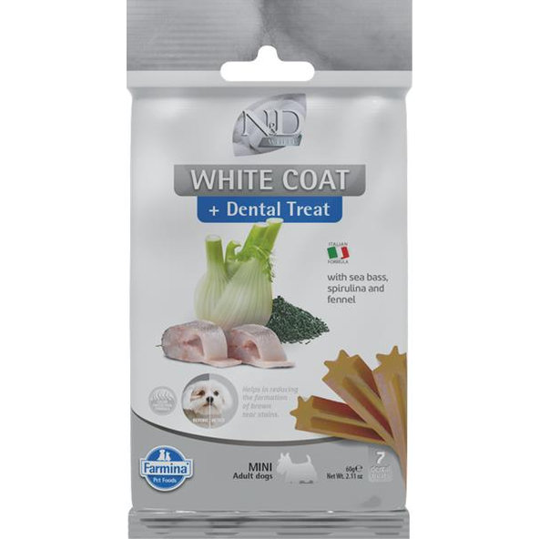 Farmina N&D White Dog Sea Bass Spiru Adult Mini pamlsek 60 g