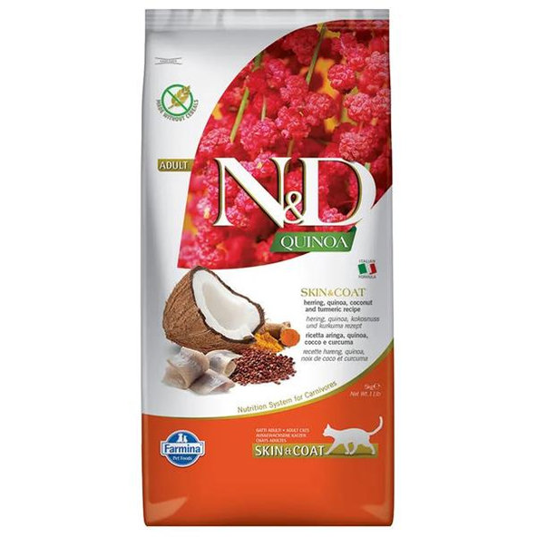 Farmina N&D Cat Quinoa GF adult Skin Coat sleď 5 kg