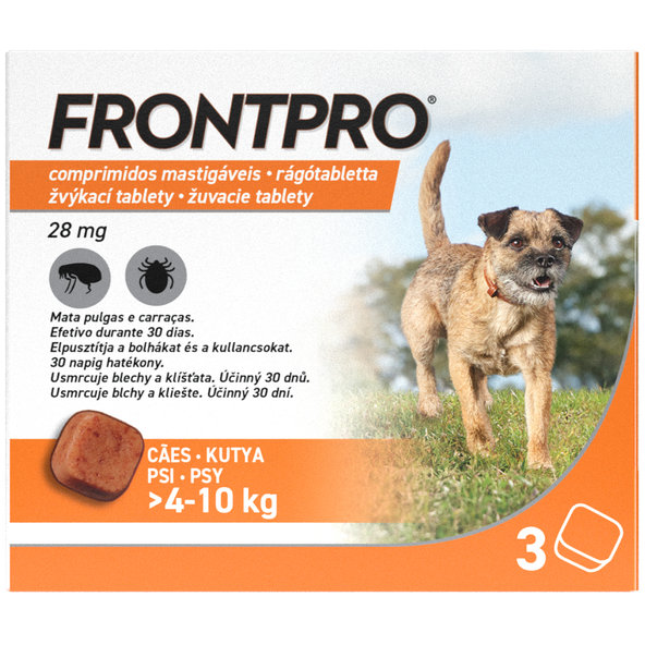 FRONTPRO M 28 mg žvýkací tablety pro psy proti klíšťatům a blechám >4–10 kg, 3 tablety