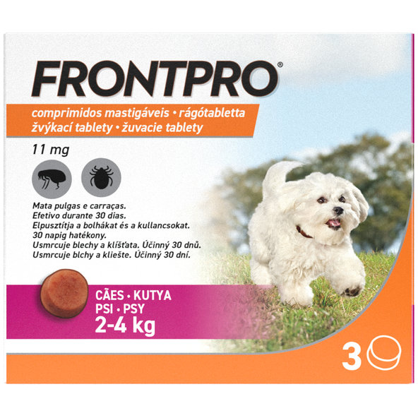 FRONTPRO S 11 mg žvýkací tablety pro psy proti klíšťatům a blechám 2–4 kg, 3 tablety