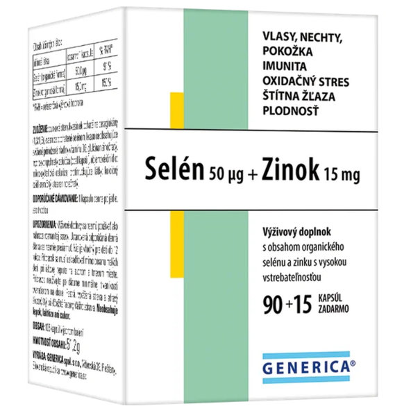 GENERICA Selen 50 µg a zinek 15 mg 90 + 15 kapslí