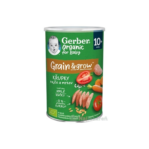 Gerber Organic křupky pšenično-ovesné s rajčaty a mrkví 10 m+ 35 g