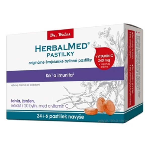 Herbalmed pastilky Dr. Weiss šalvěj + ženšen + vitamín C 24+6 ks