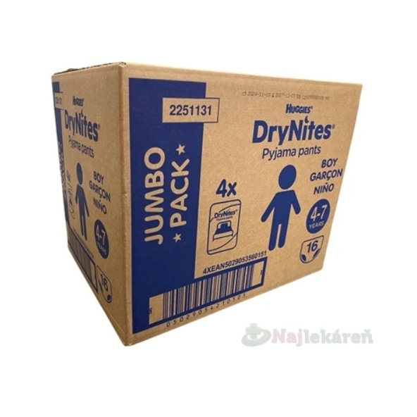 Huggies DryNites M Jumbo kalhotky pro chlapce 4–7 let 17–30 kg 64 ks