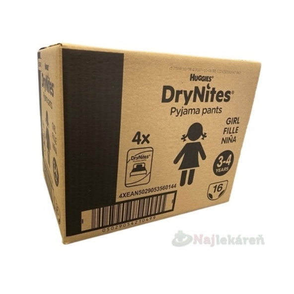 Huggies DryNites S Jumbo kalhotky pro dívky 3–4 roky 12–21 kg 64 ks