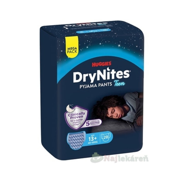 Huggies DryNites XL Mega kalhotky pro chlapce 13+ let 48–60 kg 20 ks