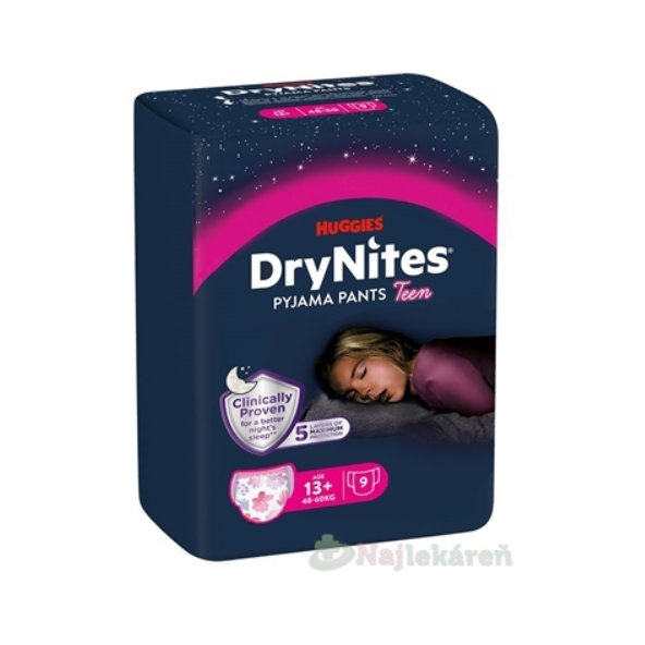 Huggies DryNites XL kalhotky pro dívky 13+ let 48–60 kg 9 ks