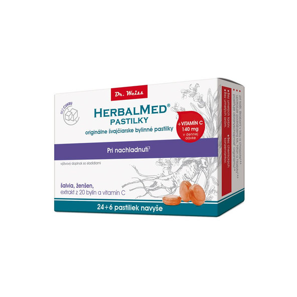 HerbalMed Dr. Weiss pastilky šalvia ženšen vitamín C 30 ks
