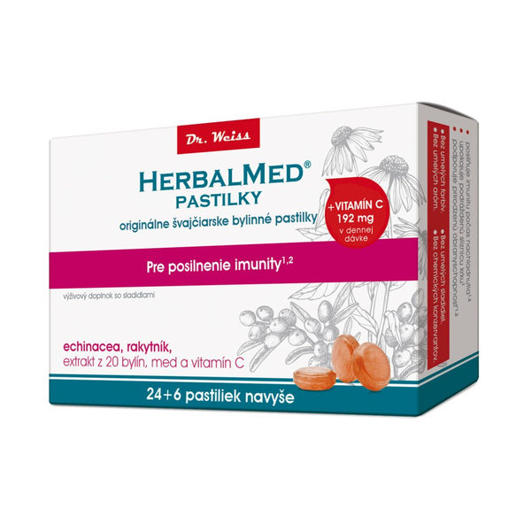 HerbalMed Dr. Weiss pastilky echinacea rakytník vit. C 24 + 6 ks