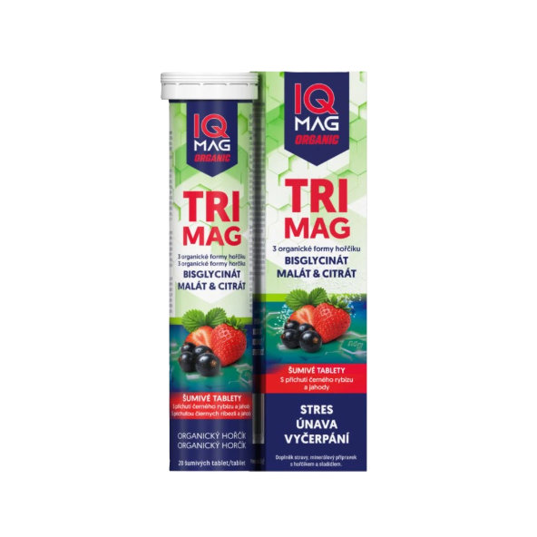 IQ Mag Organic Trimag hořčík černý rybíz jahoda 60 tablet