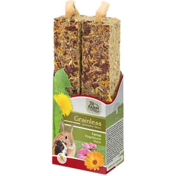 JR FARM Grainless tyčinky pro králíky a hlodavce s měsíčkem a slézem 2 ks 140 g