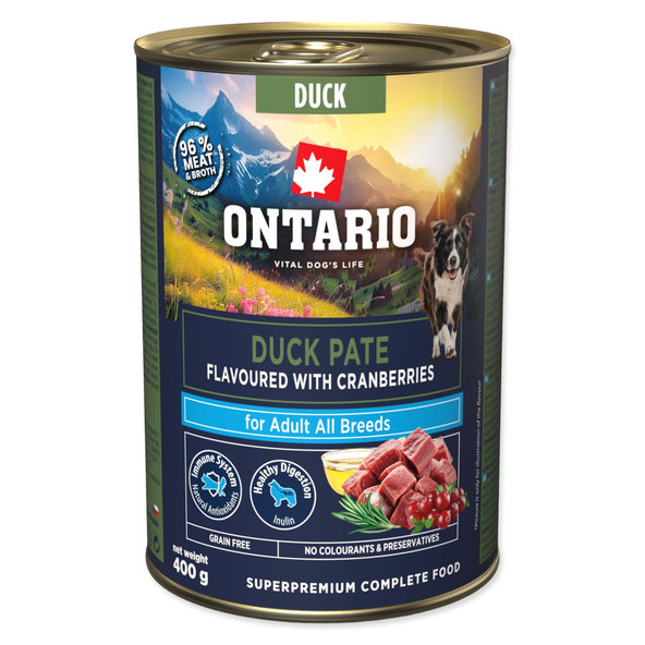 Ontario Adult konzerva pro psy kachní paštika s příchutí brusinek 400 g