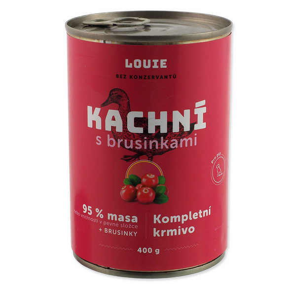 LOUIE konzerva pro psy kachní s brusinkami 400 g
