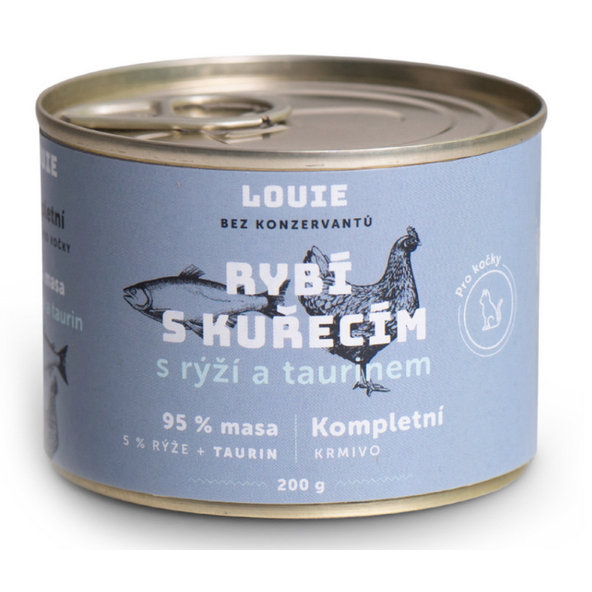 LOUIE konzerva pro kočky rybí a kuřecí s rýží a taurinem 200 g