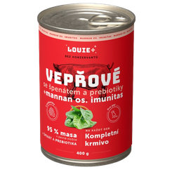 LOUIE konzerva pro psy vepřové se špenátem a prebiotiky 400 g