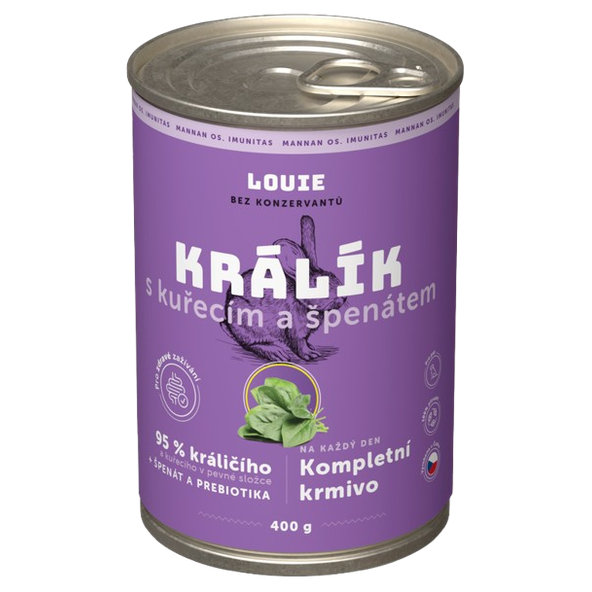 LOUIE konzerva pro psy králík se špenátem 400 g