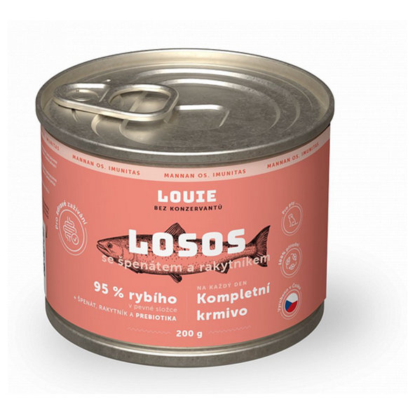 LOUIE konzerva pro psy losos, rakytník a špenát s prebiotiky 200 g
