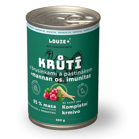 LOUIE konzerva pro psy krůtí s brusinkami a prebiotiky 400g