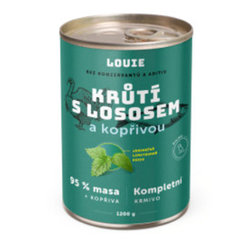 LOUIE konzerva pro psy krůtí s lososem a kopřivou 1200 g