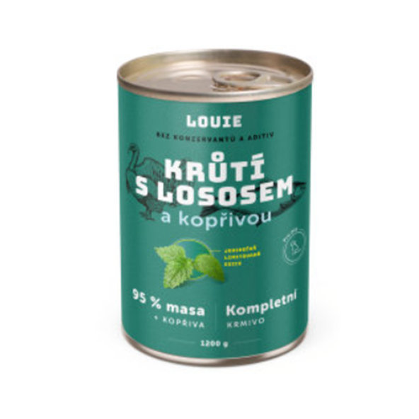 LOUIE konzerva pro psy krůtí s lososem a kopřivou 1200 g