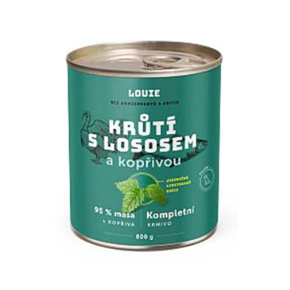LOUIE konzerva pro psy krůtí s lososem a kopřivou 800 g