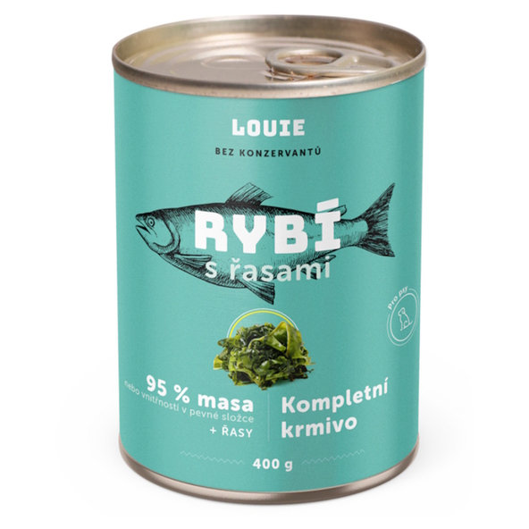 LOUIE konzerva pro psy rybí s řasou 800 g