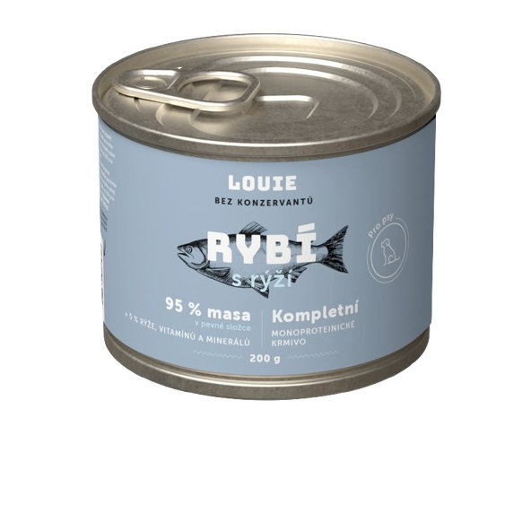 LOUIE konzerva pro psy rybí s rýží 200 g