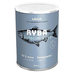 LOUIE konzerva pro psy rybí a kuřecí s rýží 400 g