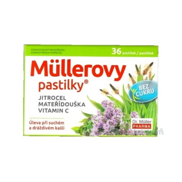 Müllerovy pastilky skorocel, mateřídouška + vitamín C bez cukru 12 ks