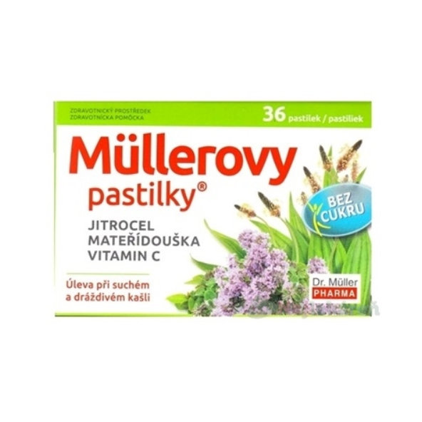 Müllerovy pastilky skorocel, mateřídouška + vitamín C bez cukru 36 ks