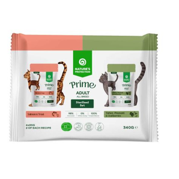 Natures Protection Prime pro kočky adult sterilizované set 4× 85 g