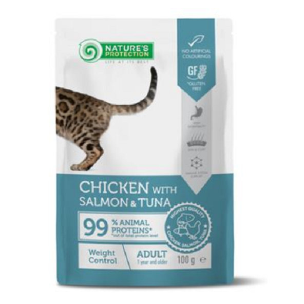 Natures Protection kapsičky kočky WC kuře, losos, tuňák 22× 100 g