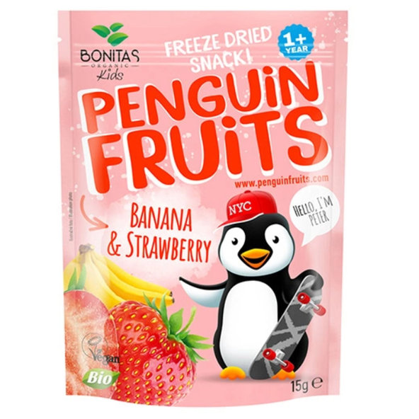 Penguin Fruits Banana Strawberry BIO lyofilizované ovocie 15 g