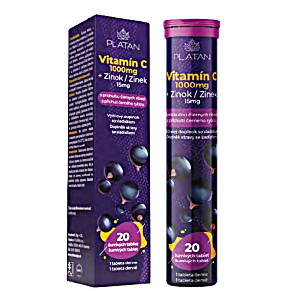 PLATAN Vitamin C 1000 mg + zinek 15 mg 20 šumivých tablet