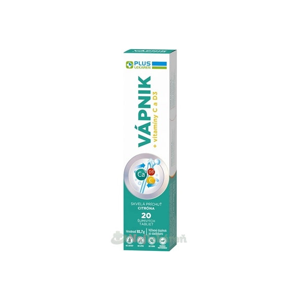 Plus Lekáreň Vápník + vitamín C + vitamín D citron 20 šumivých tablet