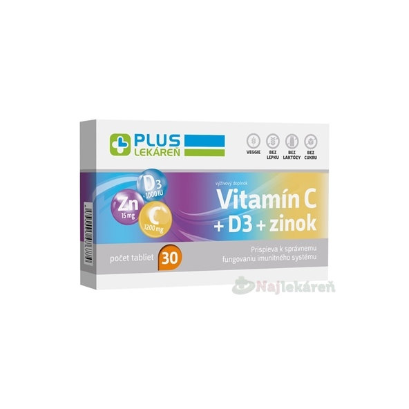 Plus Lekáreň vitamin C + D3 + zinek 30 tablet