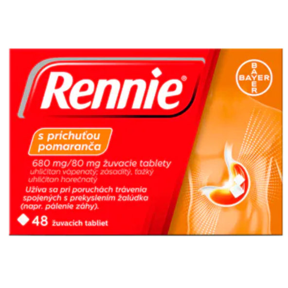 Rennie 680 mg/80 mg pomeranč žvýkací tablety 48 ks