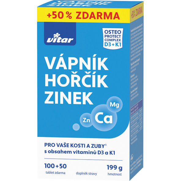 Vitar Vápník hořčík zinek + vitamíny D3 a K1 150 tablet