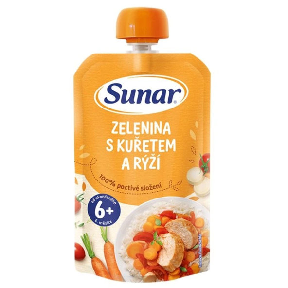 Sunar zelenina s kuřecím masem a rýží 6m+ 120 g