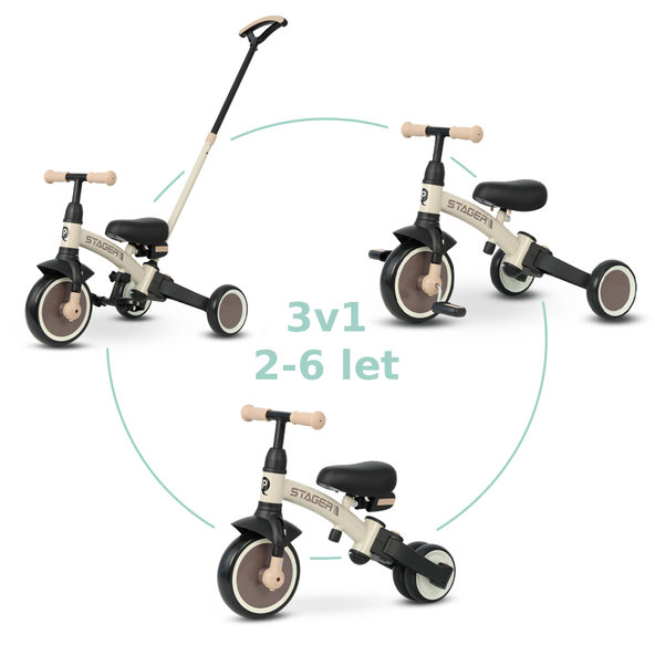 QPLAY Tříkolka Stager 3v1 hnědá do 25 kg