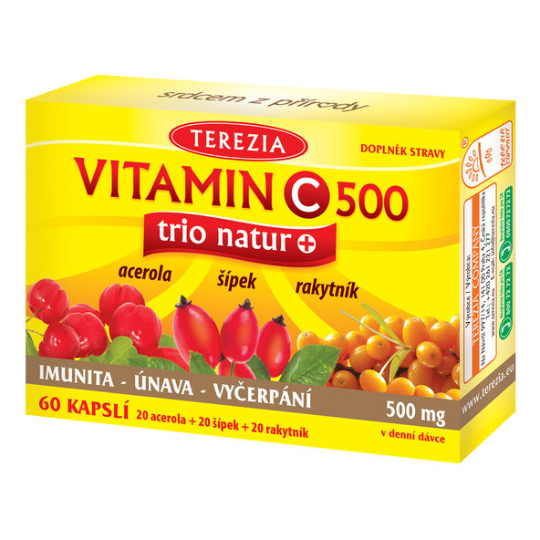Terezia Vitamín C 500 Trio Natur+ acerola+šípek+rakytník 60 kapslí