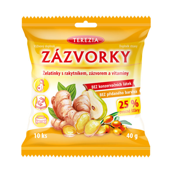 Terezia Zázvorky želatinky s rakytníkem, zázvorem a vitamíny 10 kusů
